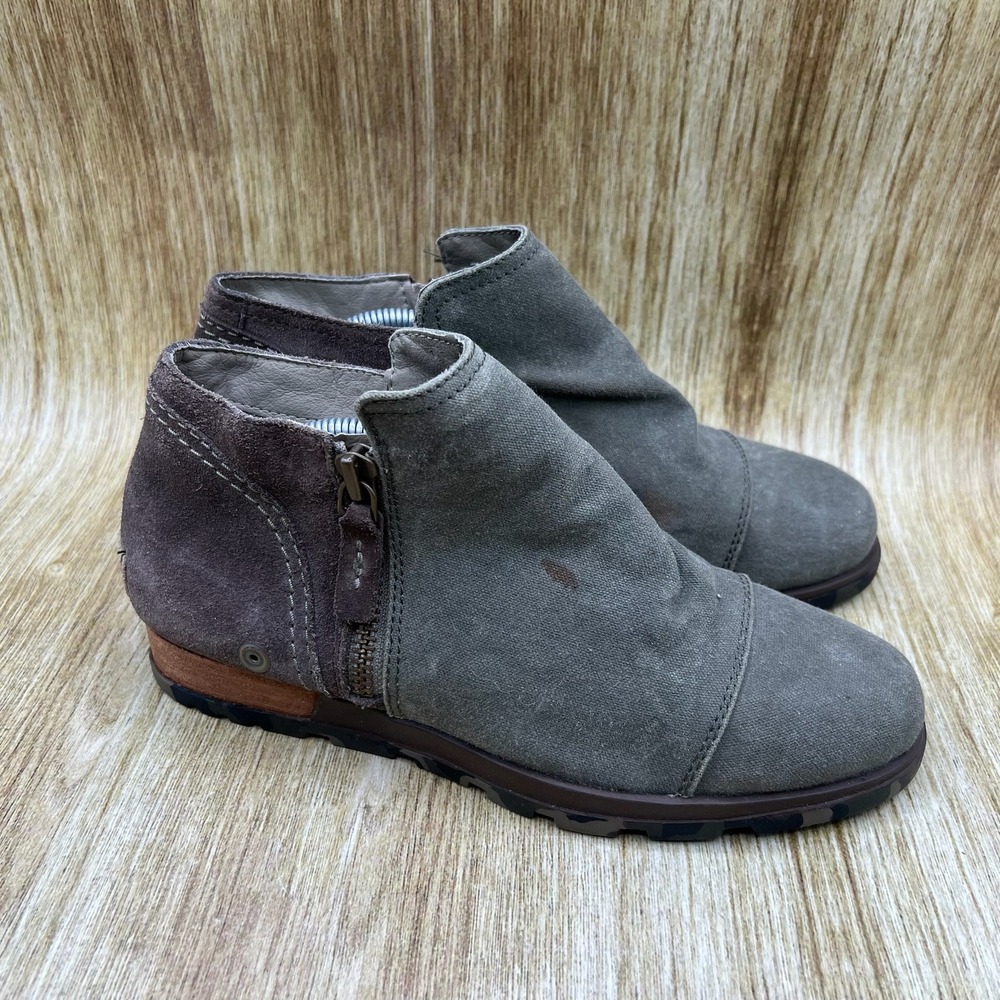Sorel Major Low Ankle Boots Women's Size 7.5 Olive Grey Suede Camo NL2162-383